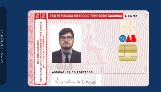 Carteira de identidade profissional da OAB de Lucas Monteiro de Araújo Magalhães